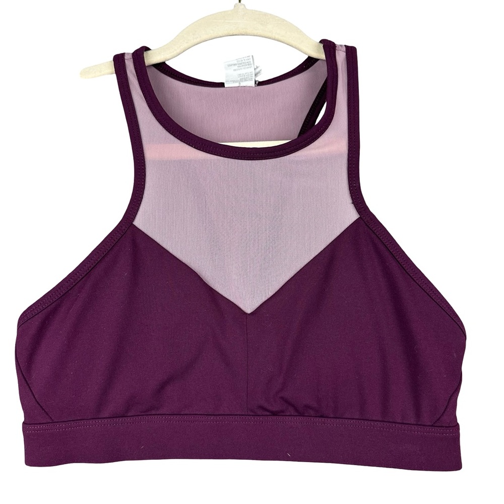 Fabletics Plum Purple Mesh High Neck Racerback Supportive Cropped Sports Bra S